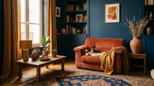 bleu profond et terracotta